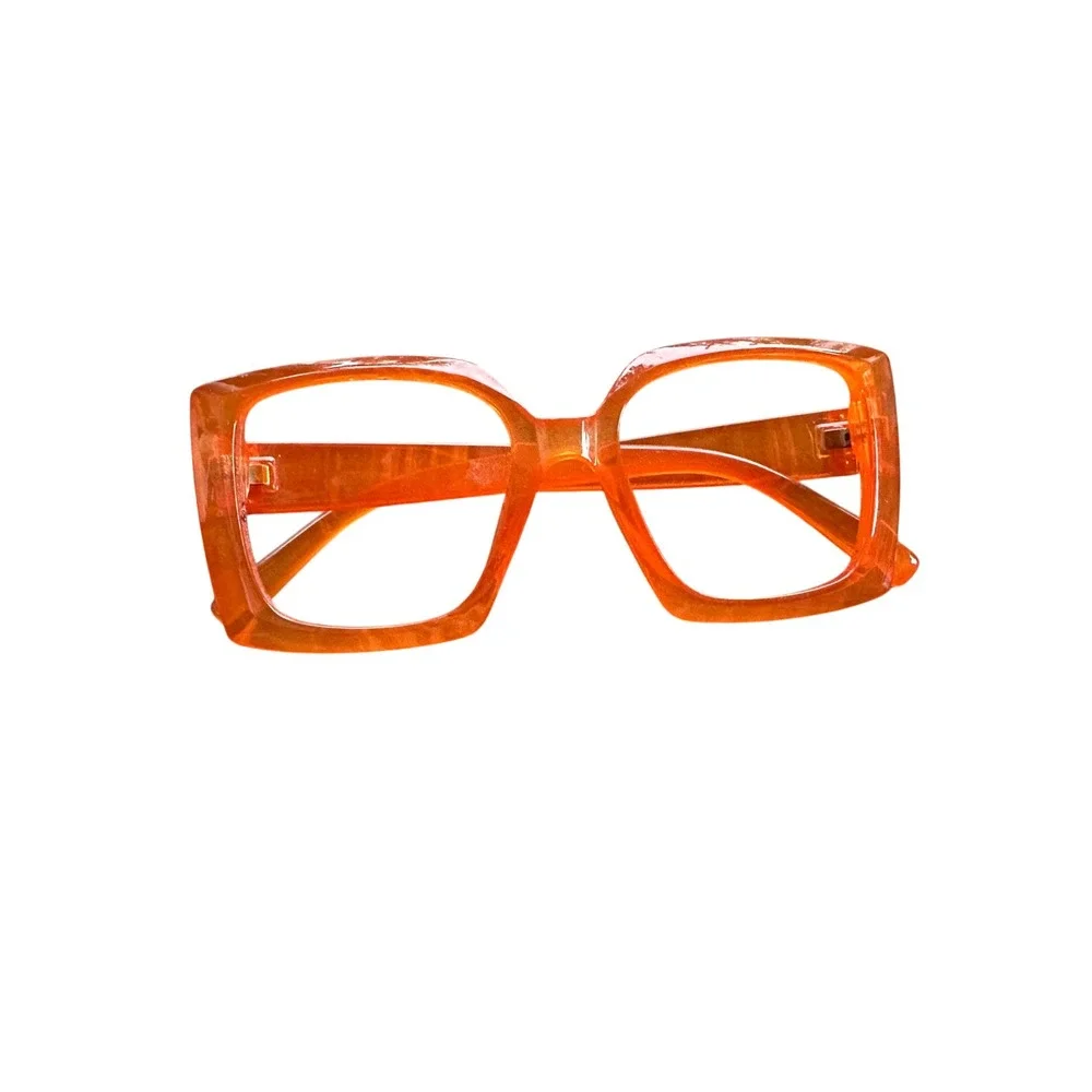 Oversized Square Orange Eyeglass Frames Translucent Chunky Retro Fashion Glasses